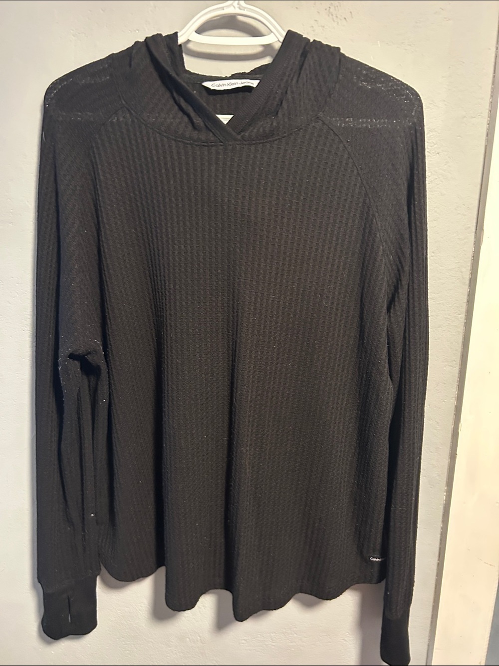 Calvin Klein Black Crewneck Waffle Hoodie Sweater